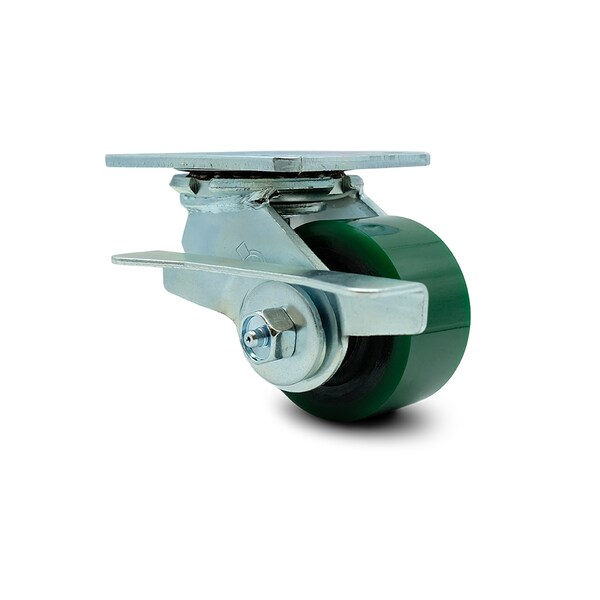 3.25 Inch Green Poly on Cast Iron Swivel Caster with Ball Bearing and Brake SCC